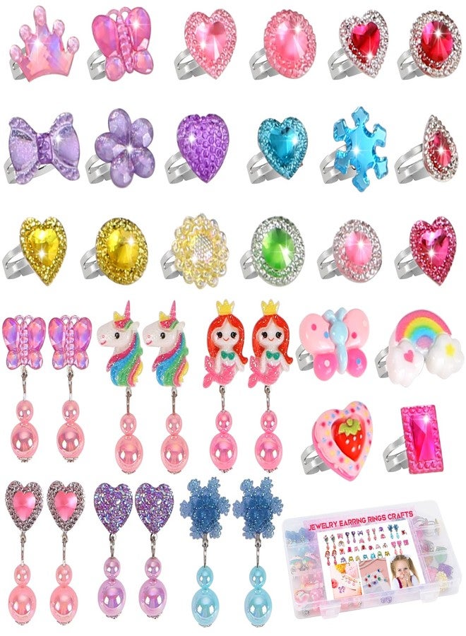 Drabac Toddler Girl Toys for Ages 5-7 Jewelry,34pcs Girls Toys Age 6-8 Clip on Earrings for Girls age 8-10 Kids Princess Toy Adjustable Ring Girl Toy Age 3 4 5 6-8 Year Old Birthday Christmas Gifts - Image 1